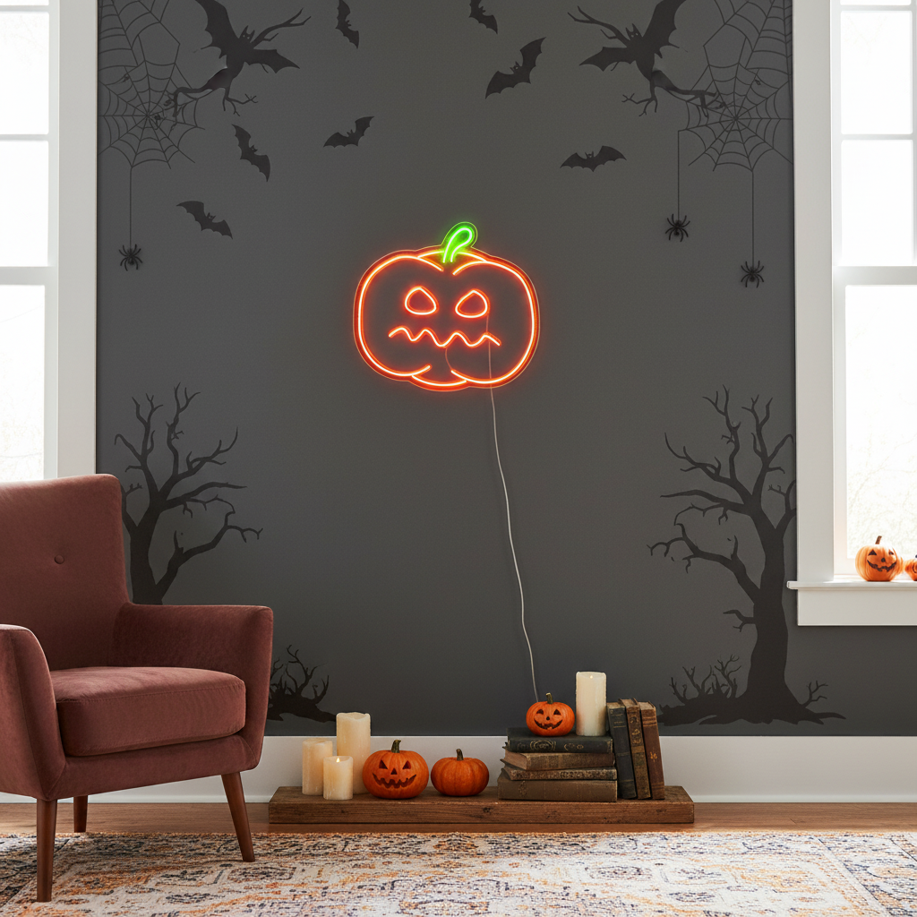 Pumpkin carving Halloween LED Neon Sign by LEDNeons - with glowing jack-o’-lantern design, perfect for spooky