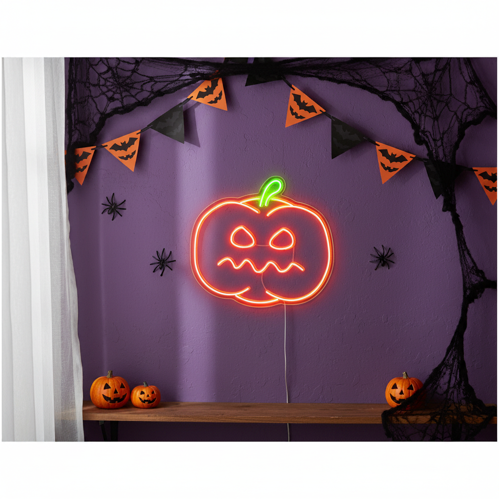 Pumpkin carving Halloween LED Neon Sign by LEDNeons - with glowing jack-o’-lantern design, perfect for spooky