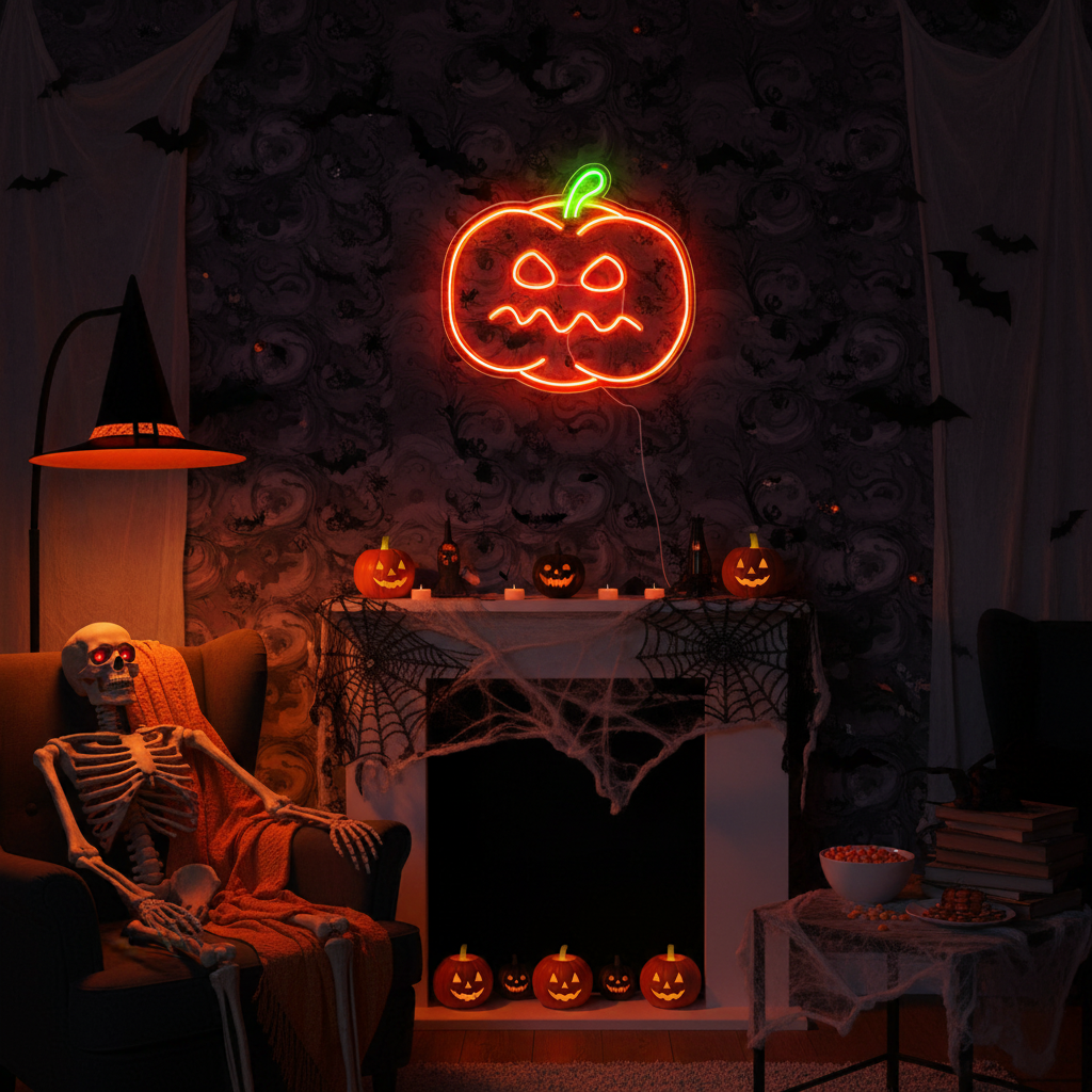 Pumpkin carving Halloween LED Neon Sign by LEDNeons - with glowing jack-o’-lantern design, perfect for spooky