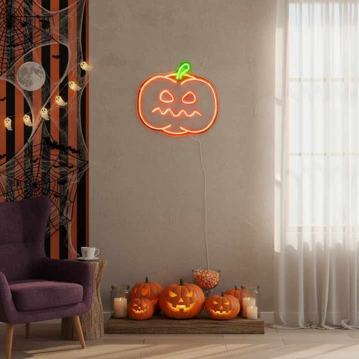 Pumpkin carving Halloween LED Neon Sign by LEDNeons - with glowing jack-o’-lantern design, perfect for spooky