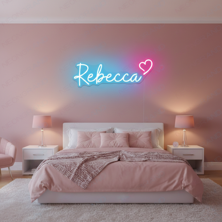 "Rebecca" Name LED Neon sign by LEDNeons  - glowing on a wall, adding a personalized and stylish decorative touch.
