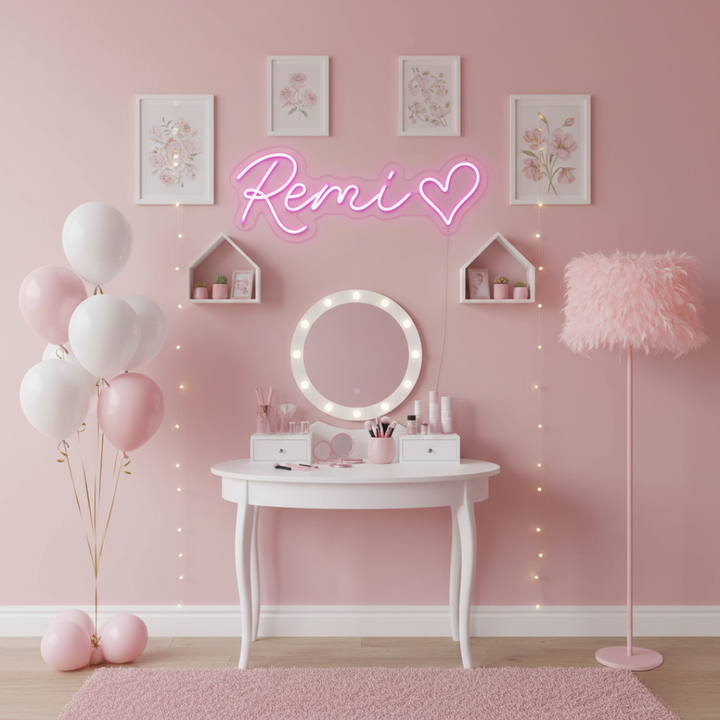 Remi” name LED neon sign by LEDNeons, featuring bright glowing script-style lettering on a wall