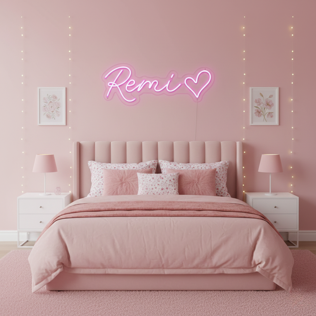 Remi” name LED neon sign by LEDNeons, featuring bright glowing script-style lettering on a wall