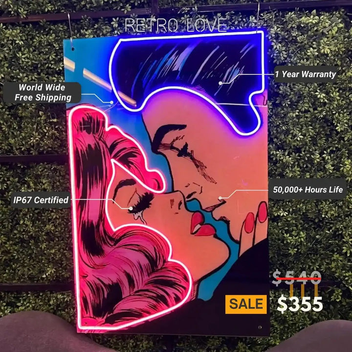 Retro Love" UV Art LED Neon Sign Benefits by LedNeons.com