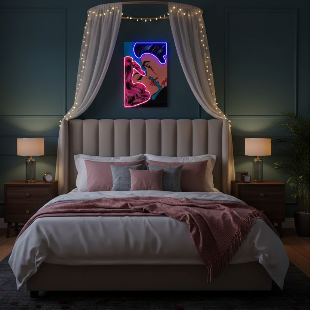 Retro Love UV Art LED Neon Sign by LEDNeons — a stylish neon artwork glowing under UV light