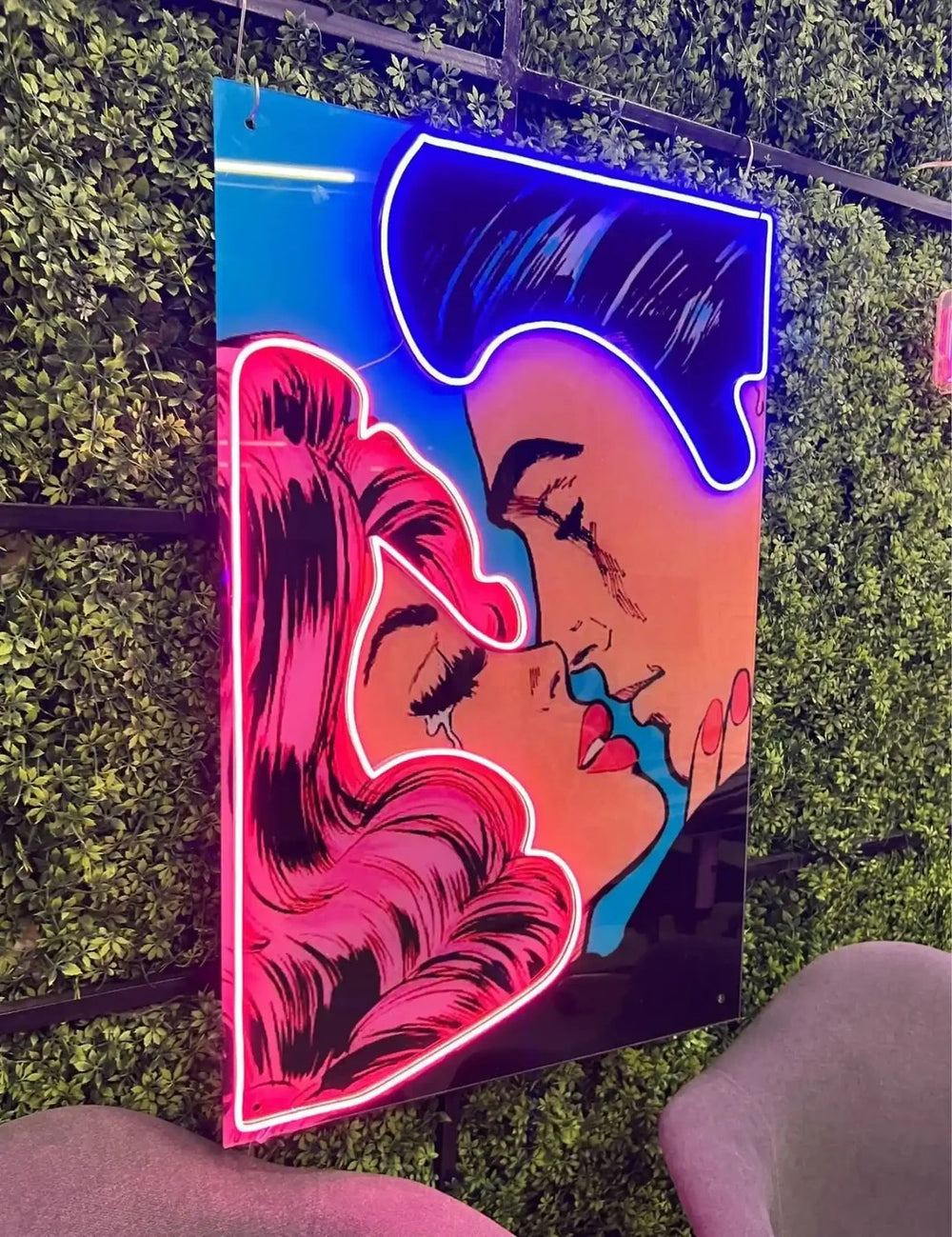 Retro Love" UV Art LED Neon Sign Side view by LedNeons.com