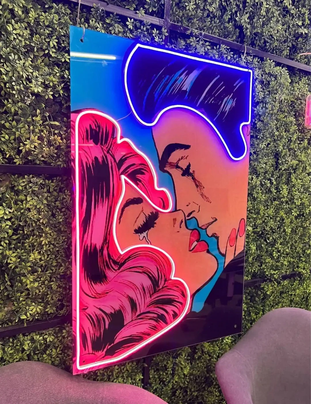 Retro Love" UV Art LED Neon Sign Side view by LedNeons.com