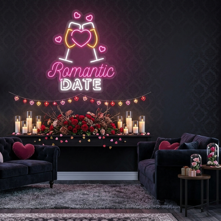 Romantic Date Valentine's Day LED Neon Sign by LEDNeons - designed for Valentine’s celebrations and home decor.
