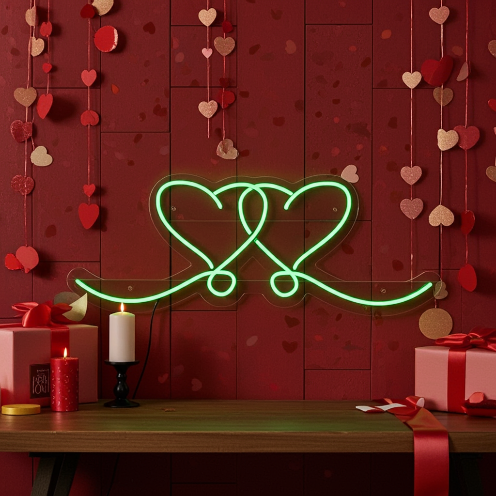 Romantic Double Heart LED Neon Sign by LEDNeons  - for Wall Decor 