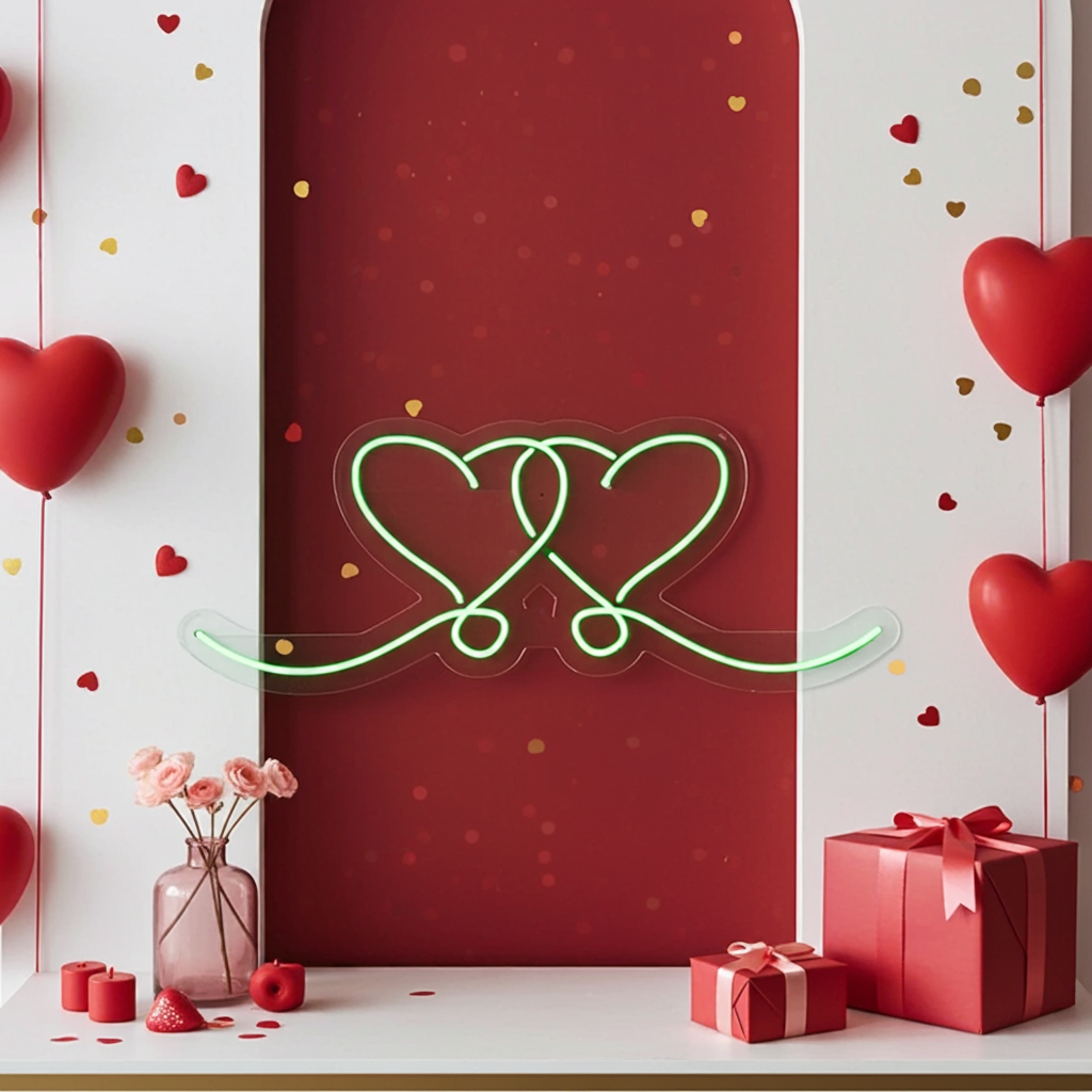 Romantic Double Heart LED Neon Sign by LEDNeons  - for Wall Decor 
