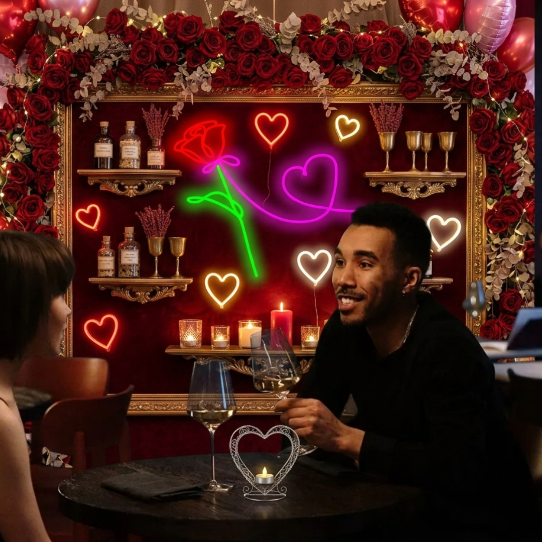Rose and Heart Valentine's Day LED Neon Sign  by LEDNeons 