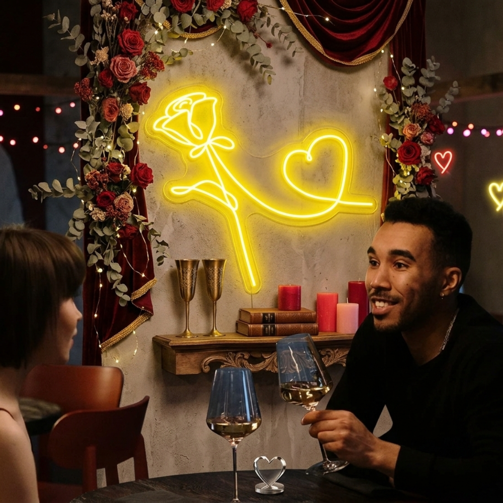 Rose and Heart Valentine's Day LED Neon Sign  by LEDNeons 