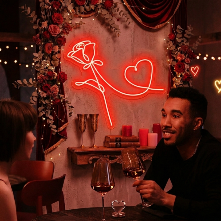 Rose and Heart Valentine's Day LED Neon Sign  by LEDNeons 