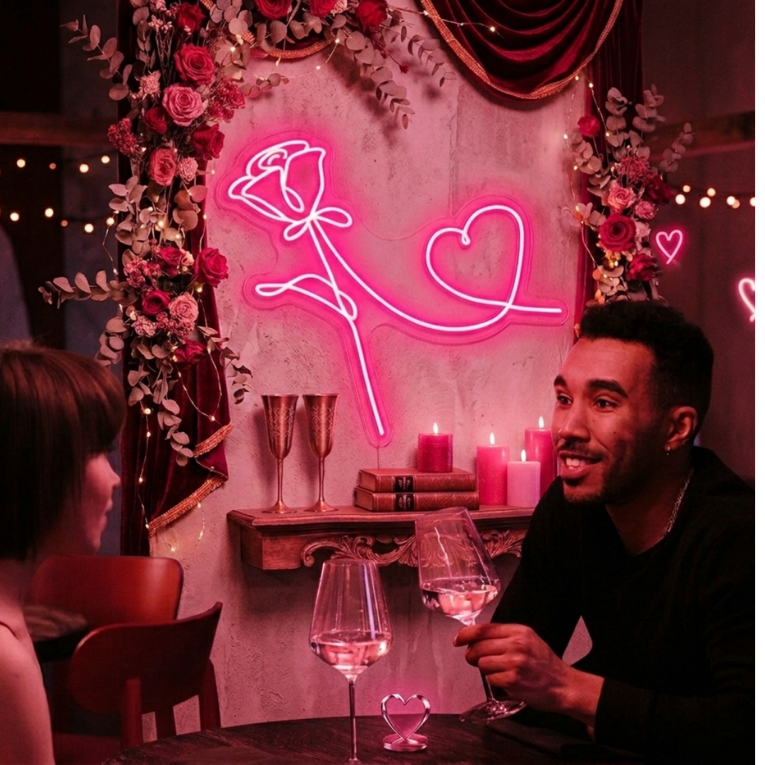 Rose and Heart Valentine's Day LED Neon Sign  by LEDNeons 