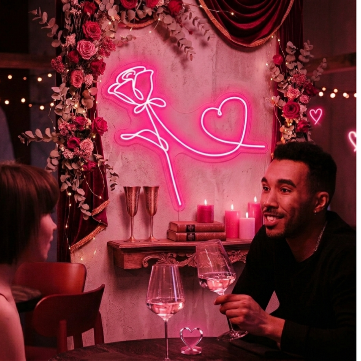 Rose and Heart Valentine's Day LED Neon Sign  by LEDNeons 