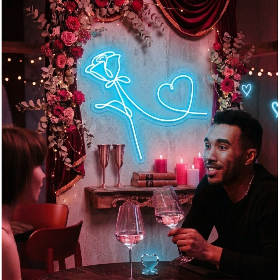 Rose and Heart Valentine's Day LED Neon Sign  by LEDNeons 