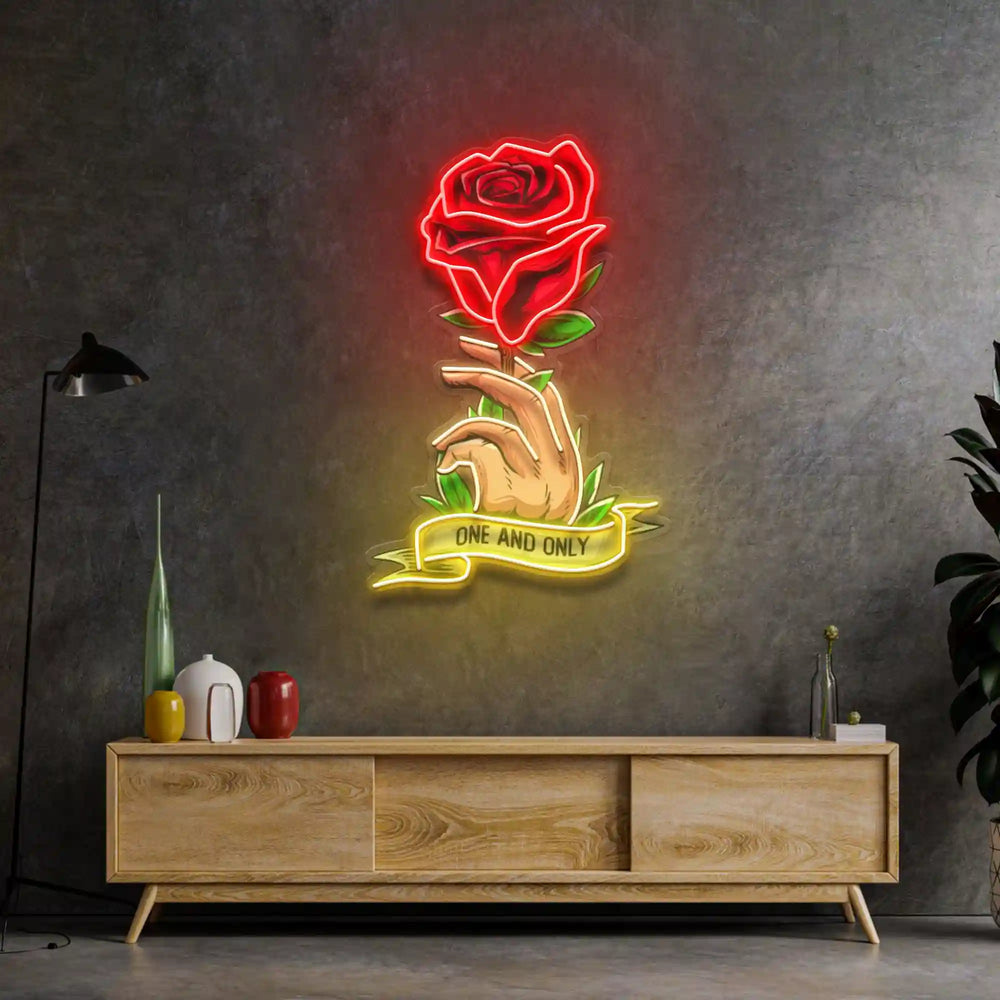 Roses Gift UV Art LED Neon Sign by LEDNeons - a vibrant neon artwork showcasing a bouquet of glowing roses