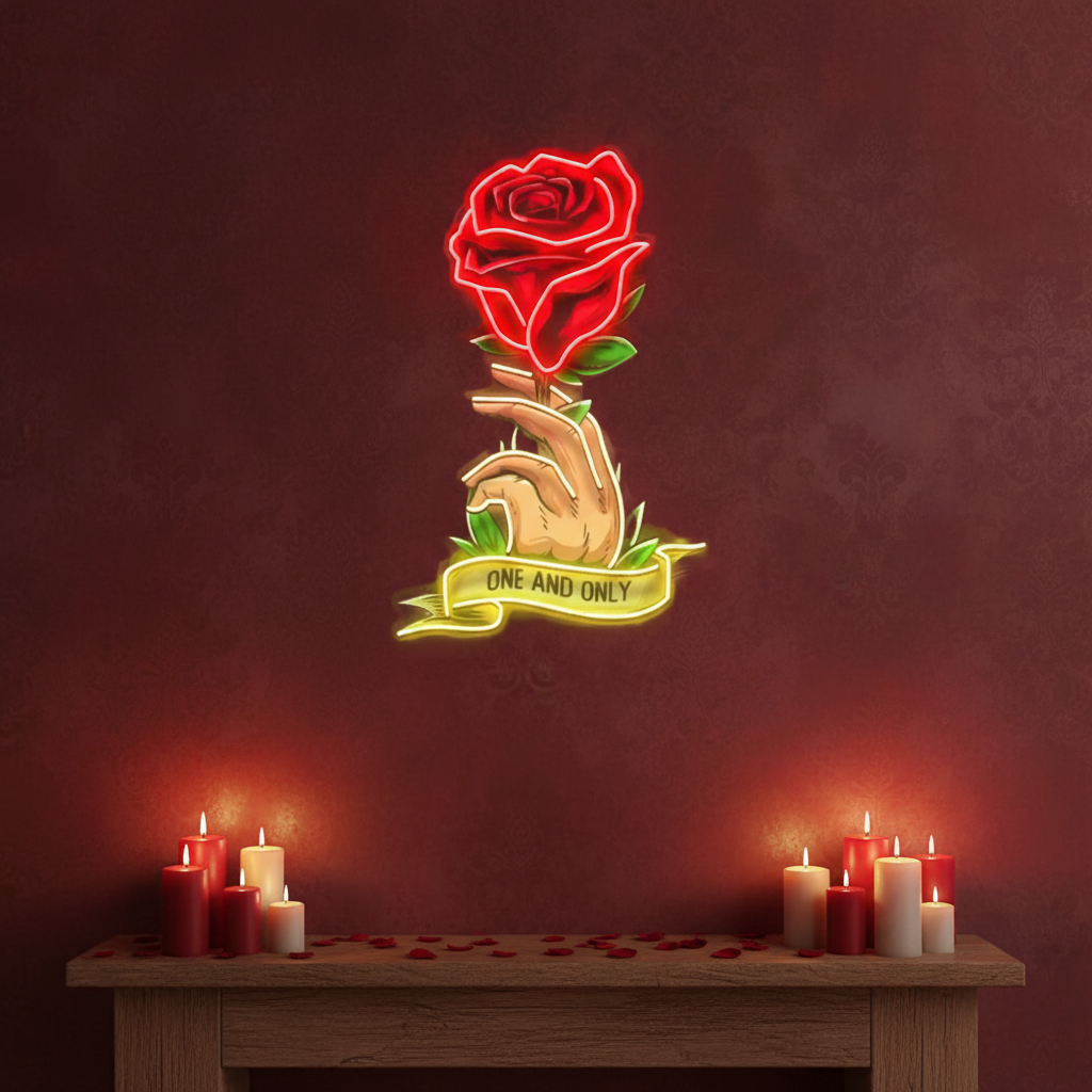 Roses Gift UV Art LED Neon Sign by LEDNeons - a vibrant neon artwork showcasing a bouquet of glowing roses