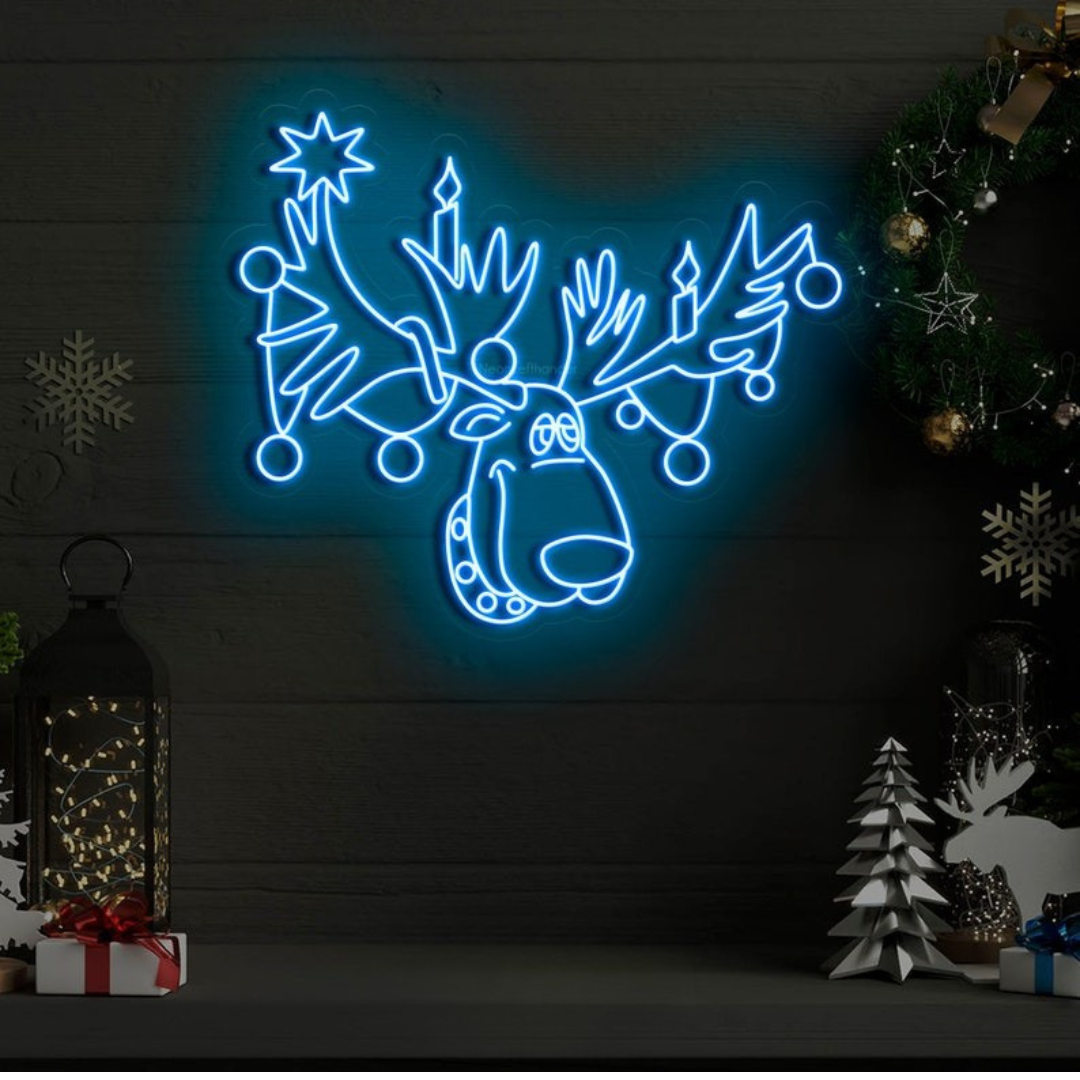 Rudolph the Red-Nosed Reindeer Neon Sign by LEDNeons - Light up your holidays with this festive Rudolph the Red-Nosed Reindeer neon sign.