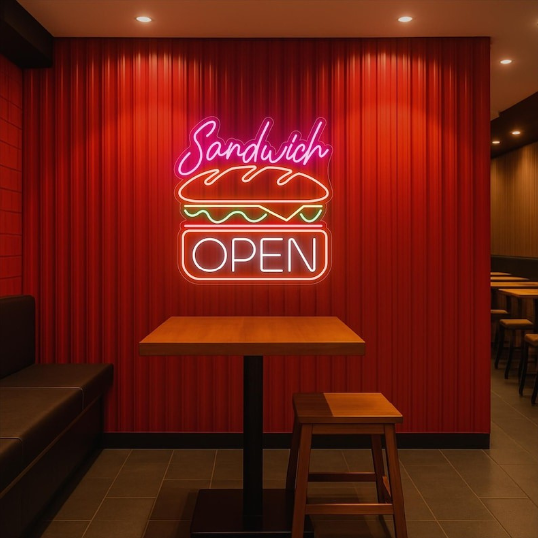  Sandwich Open Business Neon Sign by LEDNeons - add Vibrant touch to your shop with this glowing Neon sign