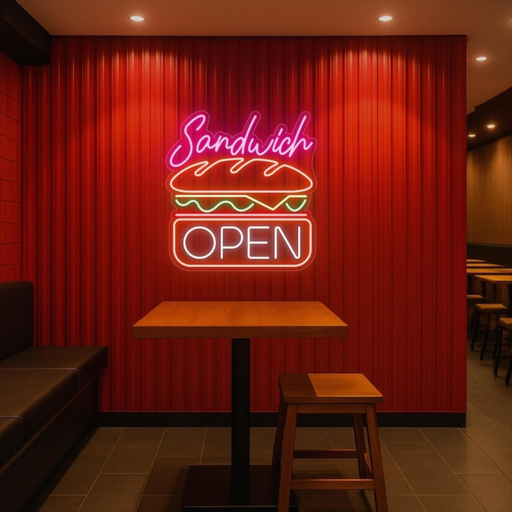  Sandwich Open Business Neon Sign by LEDNeons - add Vibrant touch to your shop with this glowing Neon sign
