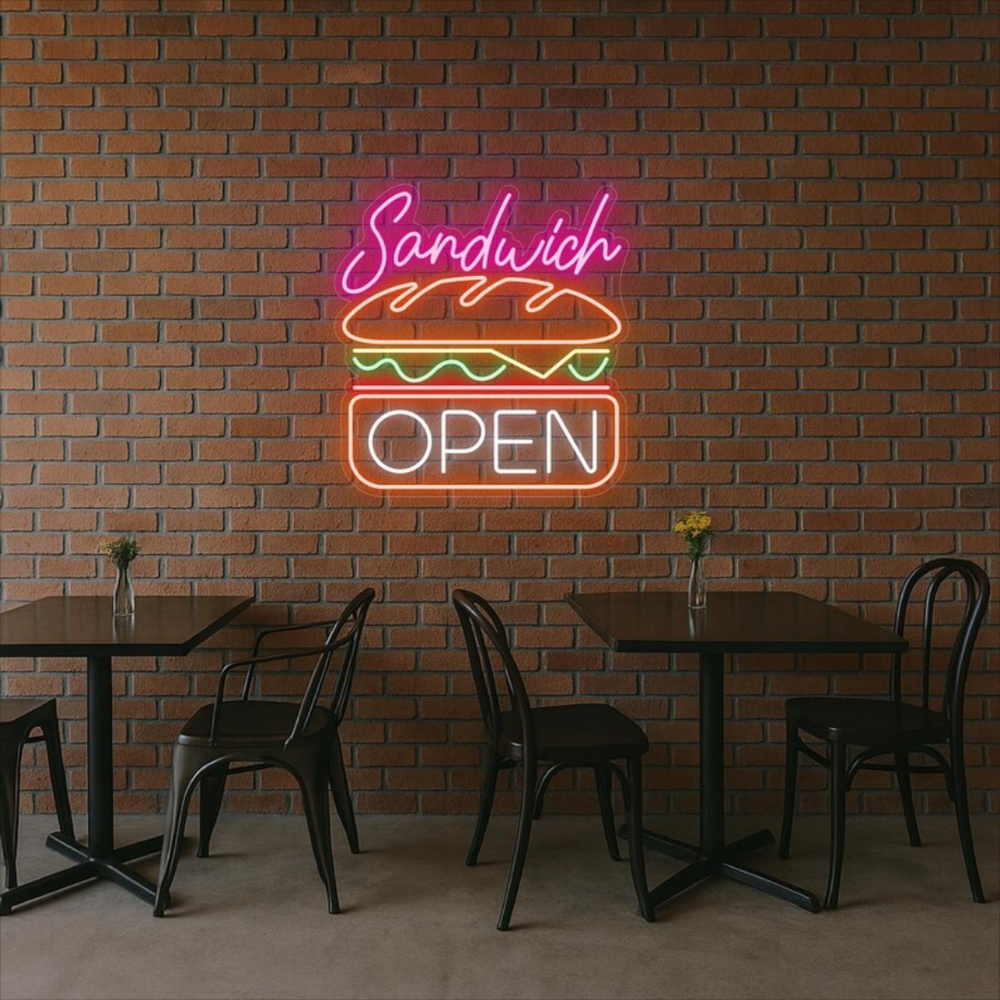 Sandwich Open Business Neon Sign by LEDNeons - add Vibrant touch to your shop with this glowing Neon sign