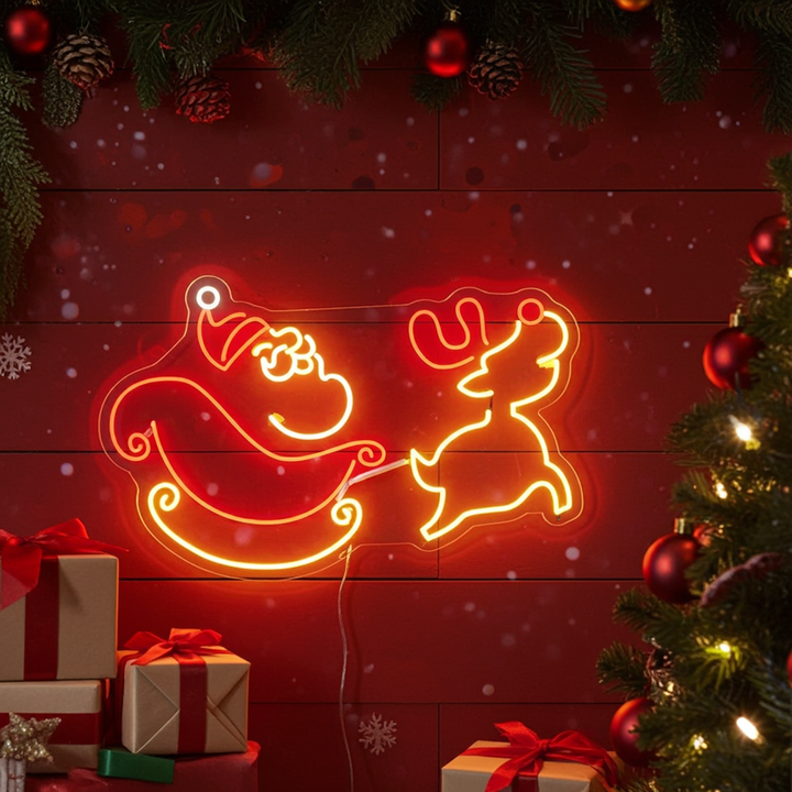 Santa Claus and Christmas Deer Neon Sign by LEDNeons - Bring festive charm to your space with this Santa and deer neon sign.