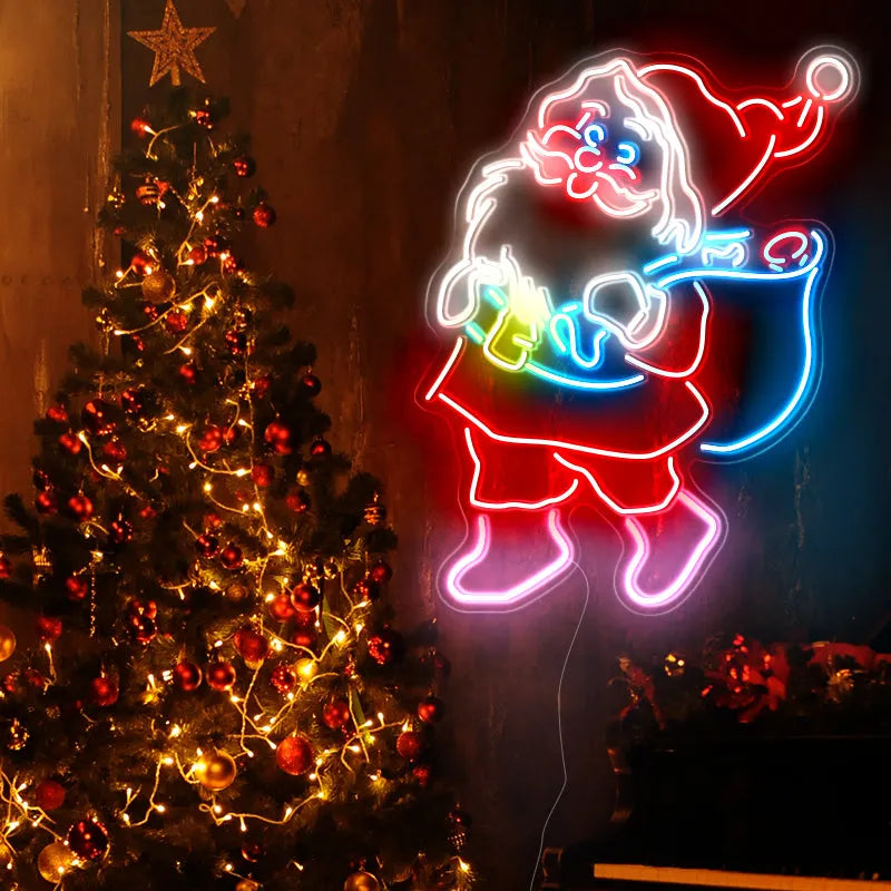 Santa Claus with Sack Neon Sign by  LEDNeon's  - Bring festive cheer to your space with this Santa Claus neon sign.