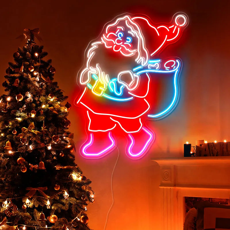 Santa Claus with Sack Neon Sign by LEDNeon's - Bring festive cheer to your space with this Santa Claus neon sign.
