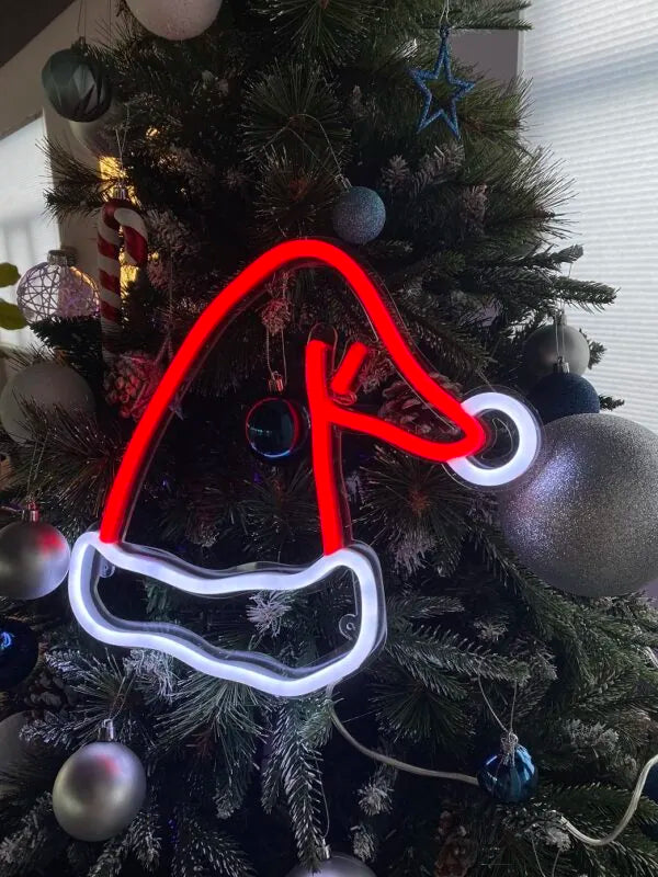Santa Hat Merry Christmas Neon Sign by LEDNeons - Adding holiday cheer to your space.