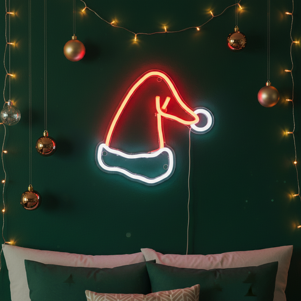 Santa Hat Merry Christmas Neon Sign by LEDNeons - Adding holiday cheer to your space.