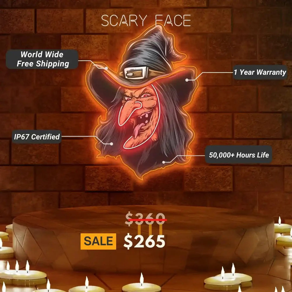 Scary Face Halloween LED Neon Sign Benefits by LEDNeons - Specification
