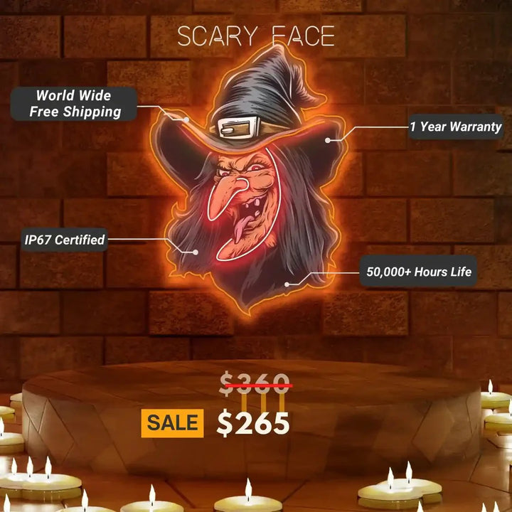 Scary Face Halloween LED Neon Sign Benefits by LEDNeons - Specification