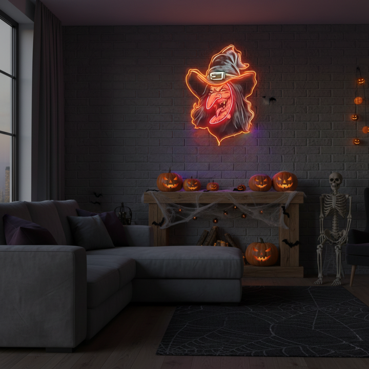 Scary Face Halloween LED Neon Sign by LEDNeons - outlined in LED neon lights