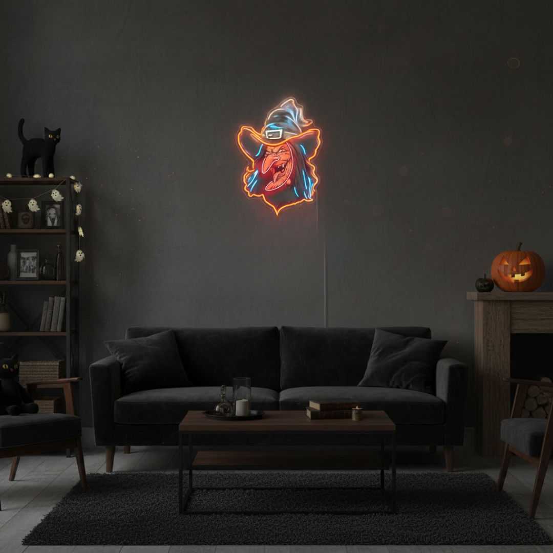 Scary Face Halloween LED Neon Sign by LEDNeons - outlined in LED neon lights