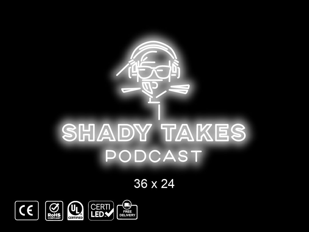 Neon sign for Shady Takes