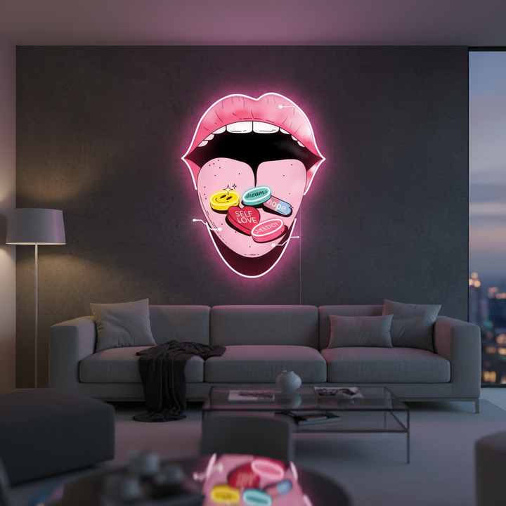 Self-Love Pills UV Light by LEDNeons -neon artwork depicting glowing pill designs 