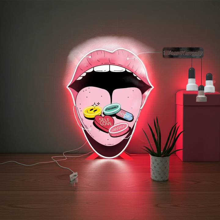 Self-Love Pills UV Light by LEDNeons -neon artwork depicting glowing pill designs 