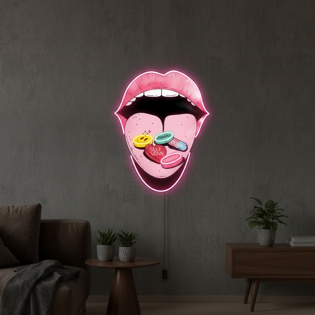 Self-Love Pills UV Light by LEDNeons -neon artwork depicting glowing pill designs 