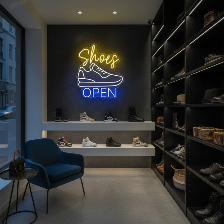 Shoes Open Business Neon Sign by LEDNeons - Bright LED Neon sign for shoe store