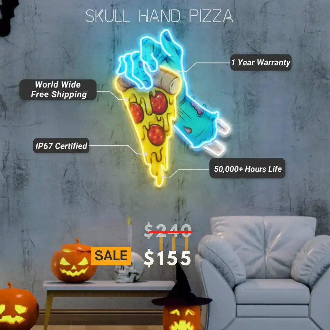 Skull Hand Pizza Halloween LED Neon Sign by LedNeons - Specifications