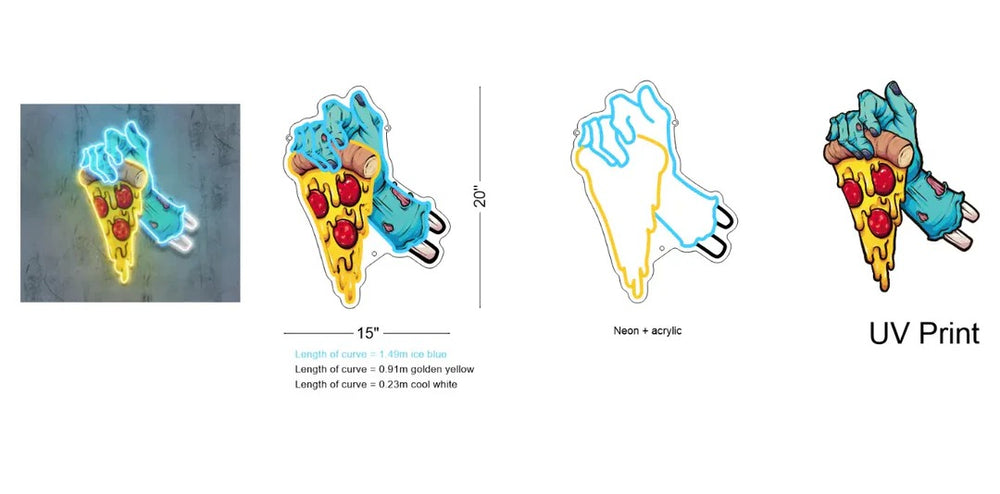 Skull Hand Pizza Halloween LED Neon Sign by LedNeons Light Dimensions