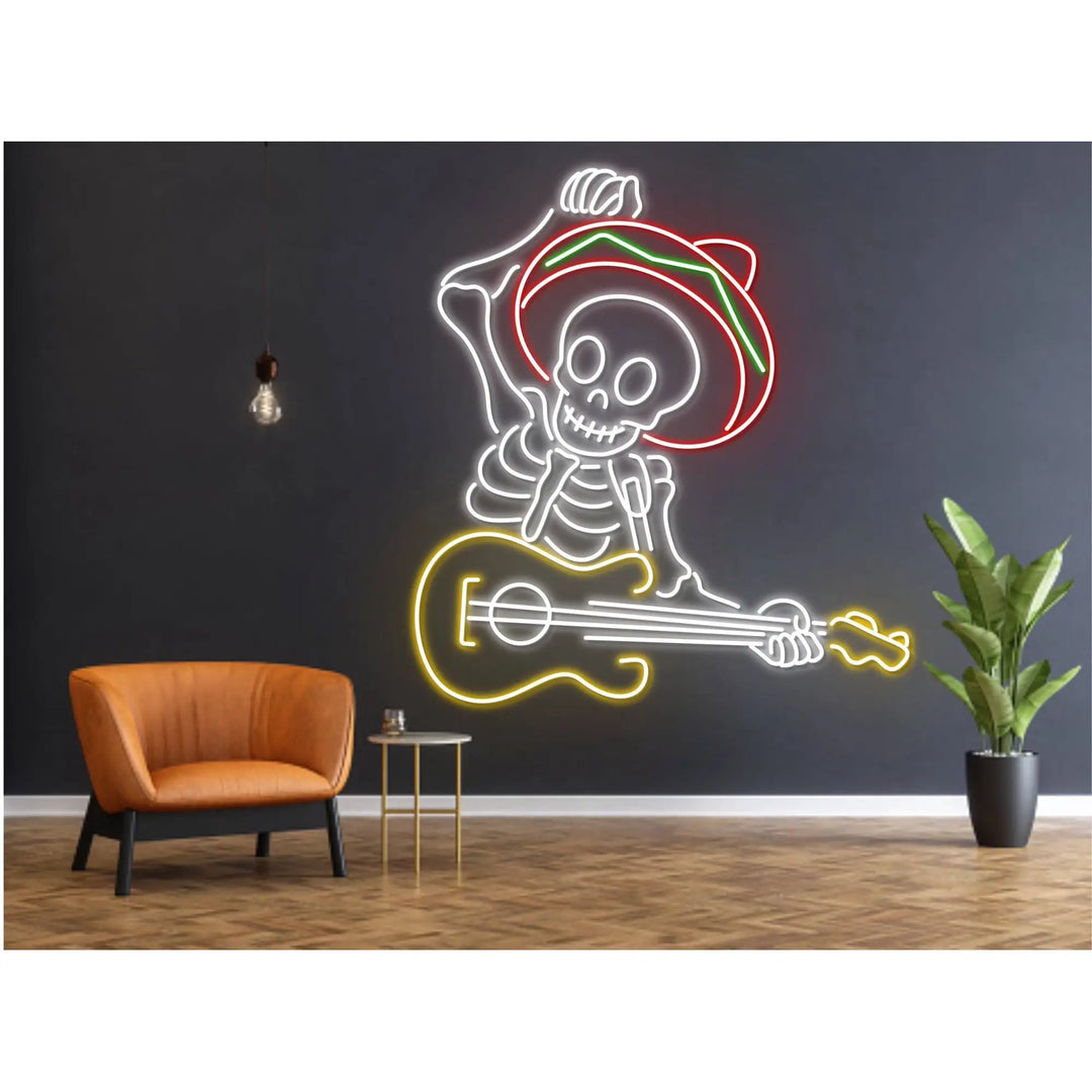 Skull Play The Guitar Halloween LED Neon Sign by LEDNeon's - Transform your space with Halloween LED Neon Sign