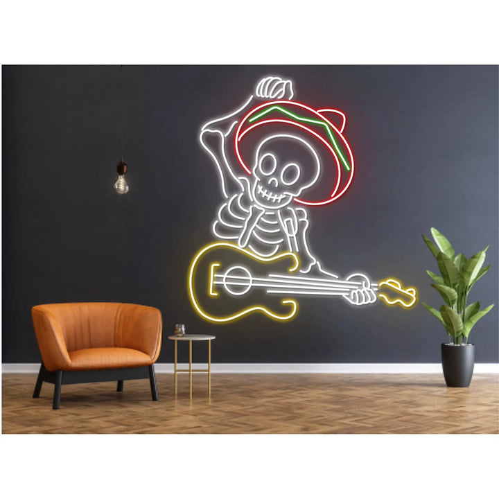 Skull Play The Guitar Halloween LED Neon Sign by LEDNeon's - Transform your space with Halloween LED Neon Sign