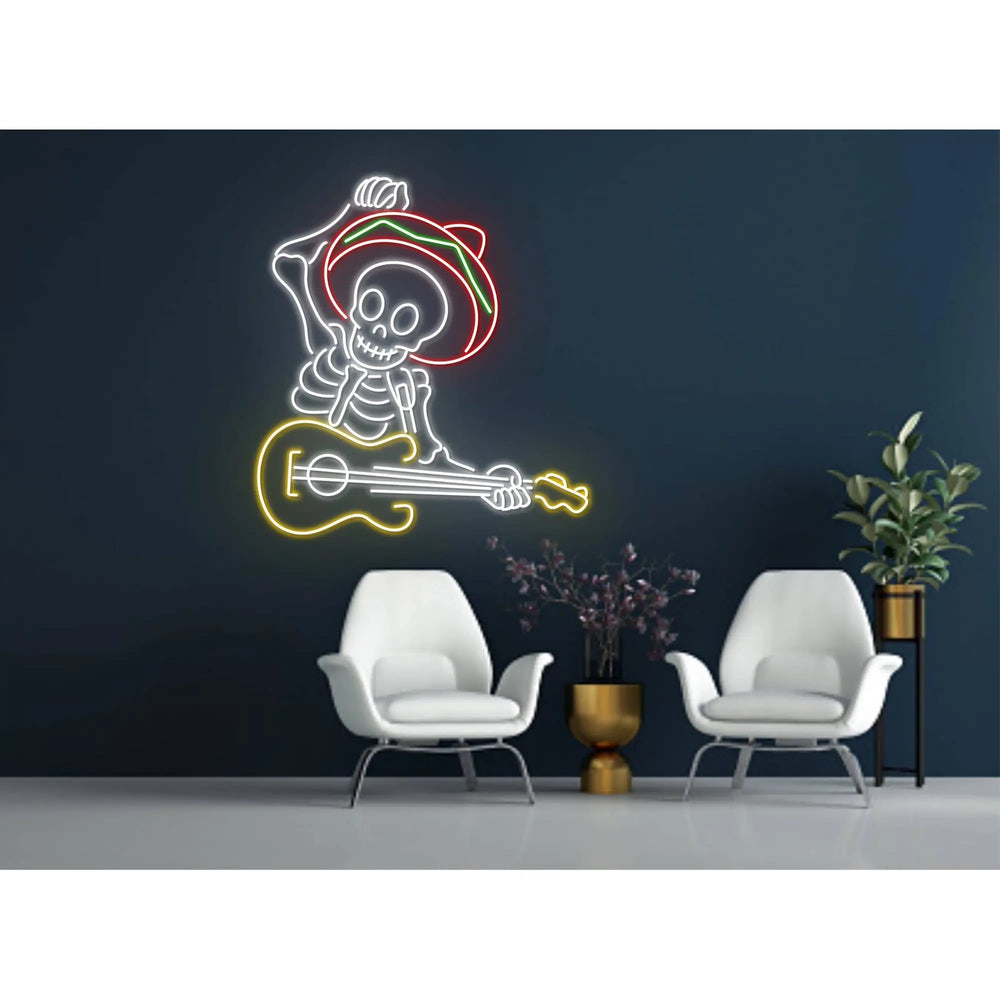 Skull Play The Guitar Halloween LED Neon Sign by LEDNeon's - Transform your space with Halloween LED Neon Sign