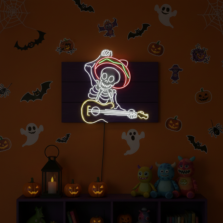 Skull Play The Guitar Halloween LED Neon Sign by LEDNeons