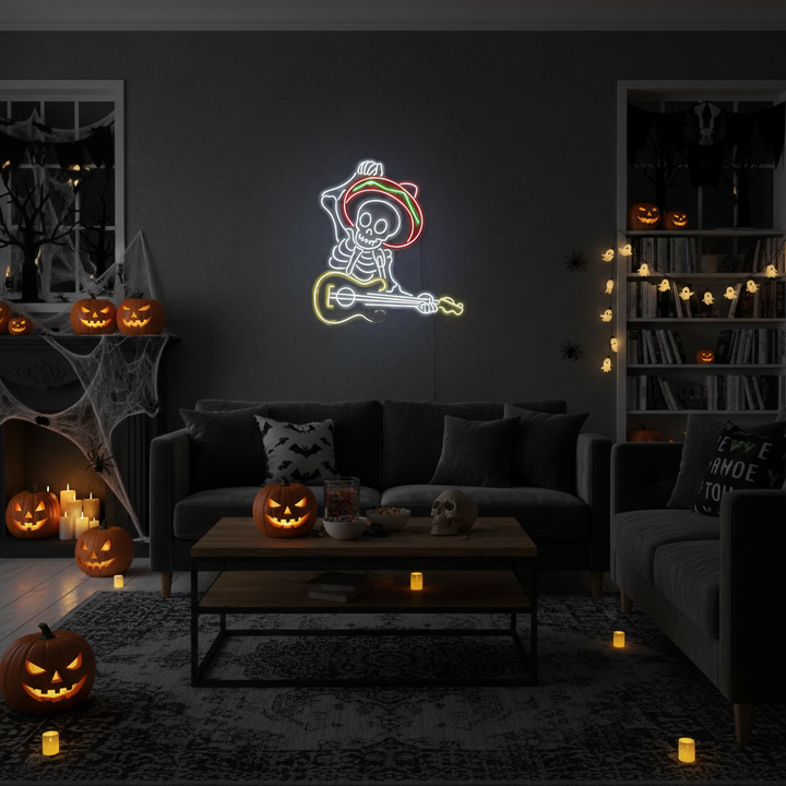 Skull Play The Guitar Halloween LED Neon Sign by LEDNeons