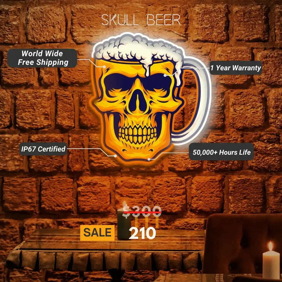Skull beer Neon Sign artwork by LEDNeon's - Specification
