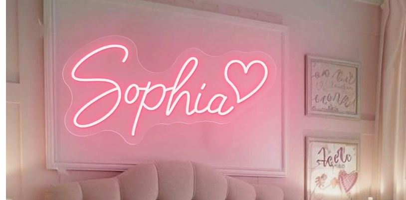 "Sophia" Name LED Neon sign by LEDNeons  - glowing on a wall, adding a personalized and stylish decorative accent.