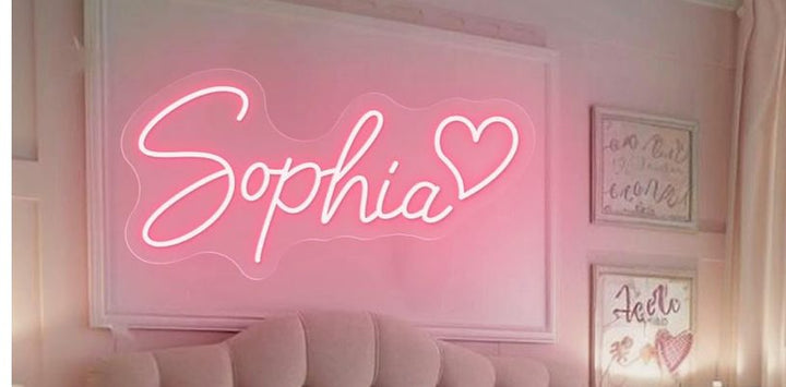 "Sophia" Name LED Neon sign by LEDNeons  - glowing on a wall, adding a personalized and stylish decorative accent.